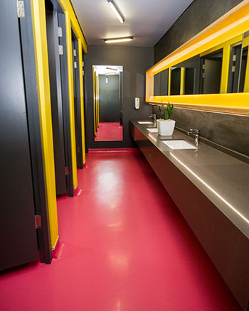 Peran SL Fruity flooring was supplied for the 18 male, female and disabled toilets