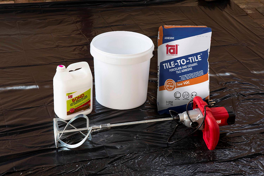 Use TAL Tile-To-Tile quick-setting adhesive for tiling onto interior surface beds