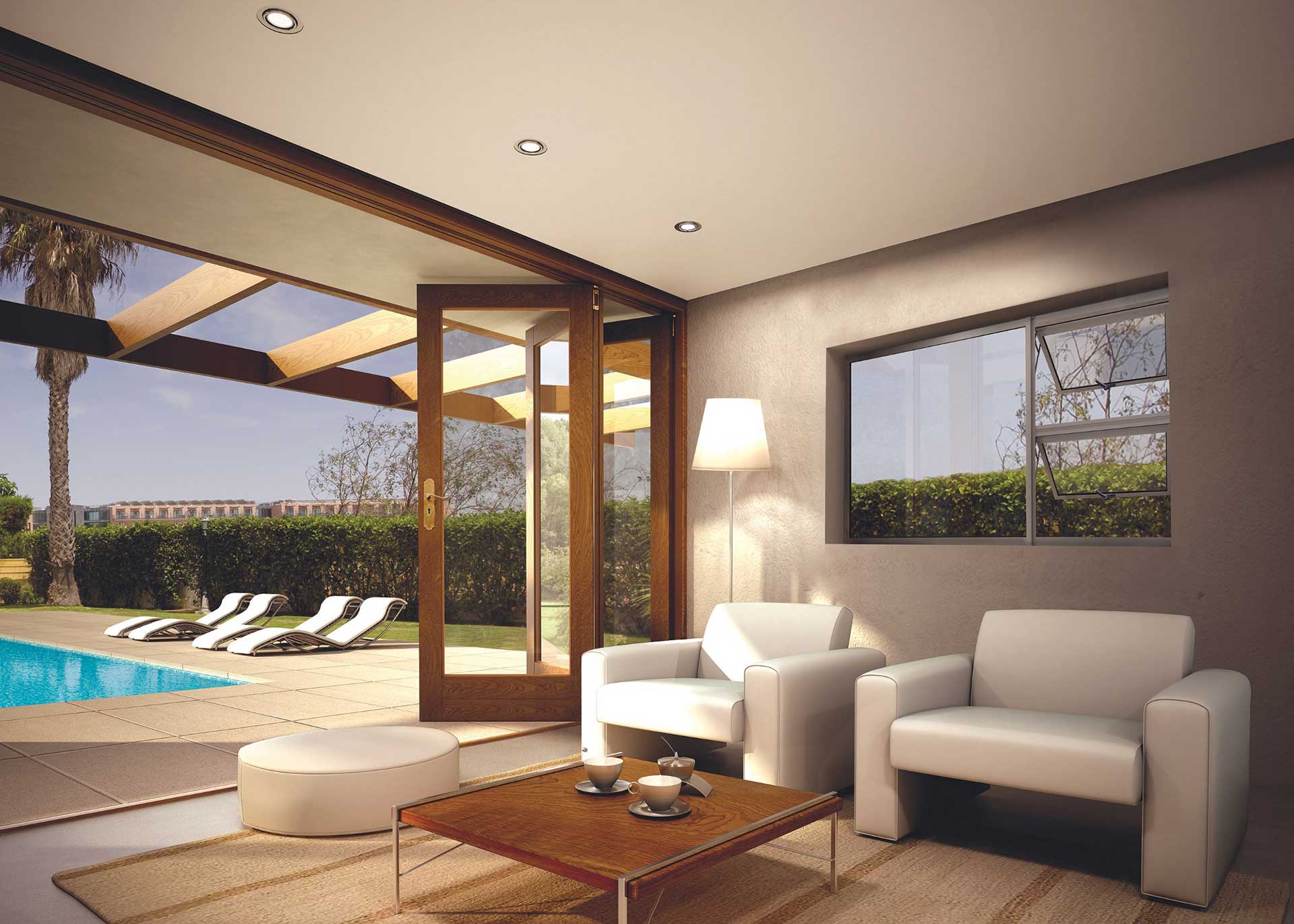 Timber fold-a-side patio doors from Swartland