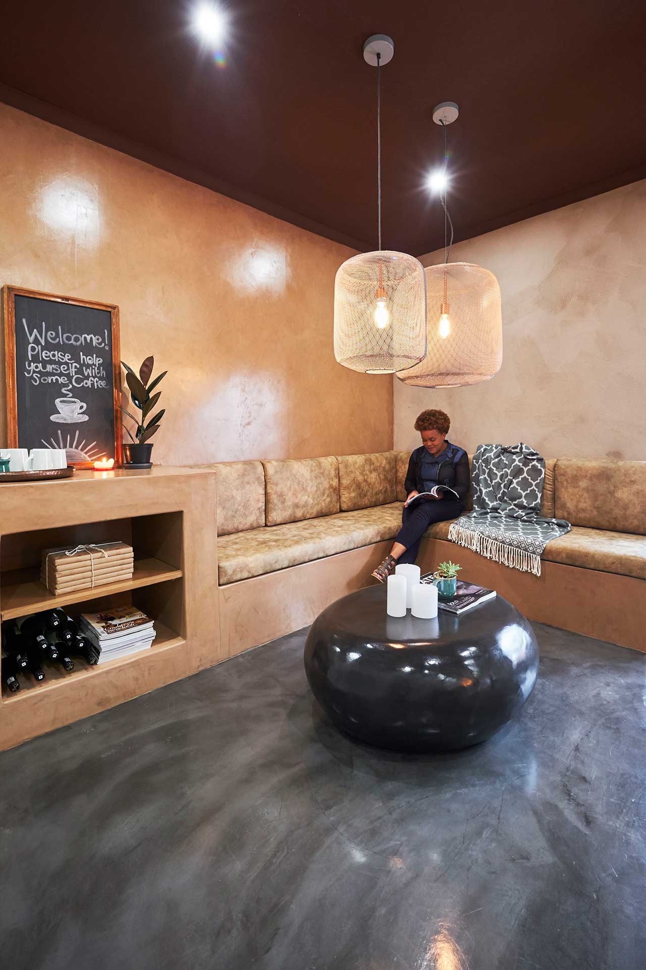 Cemcrete TPC paint in cocoa for an unusual ceiling effect