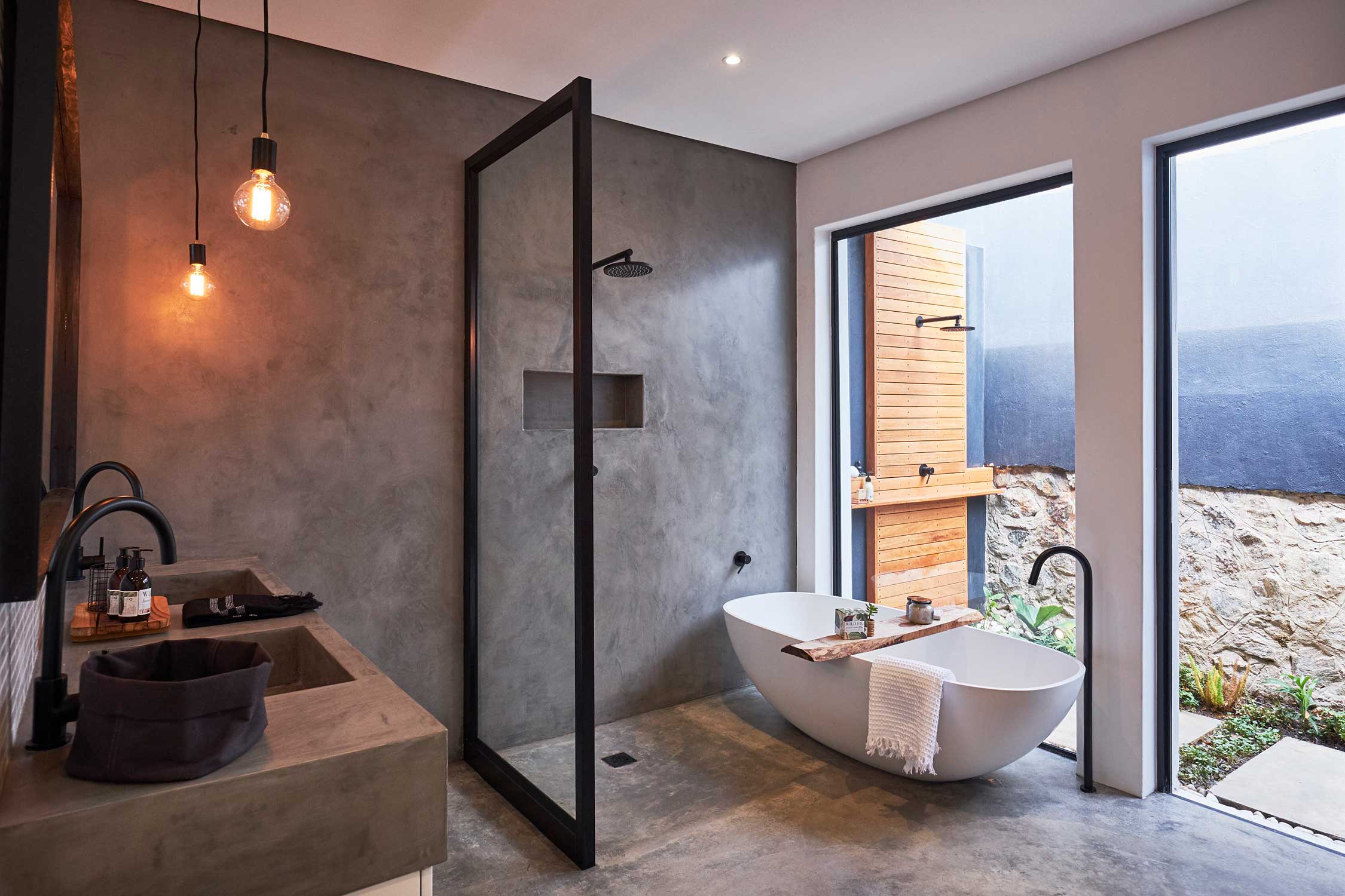 CemCote Skimmed Dark Grey coats bathroom walls and vanity