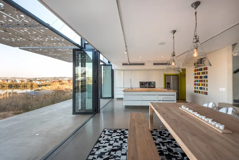 waterjet cut sunscreen in kitchen living area